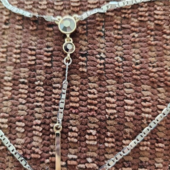Talbots 2 Chain Necklace NWT 2 smoky stones, silver tone, sparkly - Picture 2 of 4